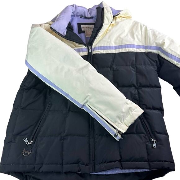 Vintage Down Filling Puffer Jacket Winter Fleece  - CREAM LAVENDER BLACK - Picture 3 of 10